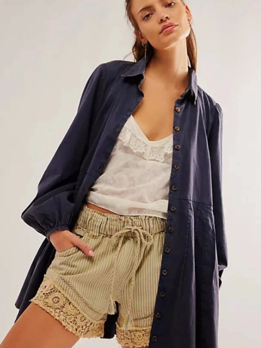 Free People Marvelous Mia Solid Mini Dress Buttondown Babydoll L